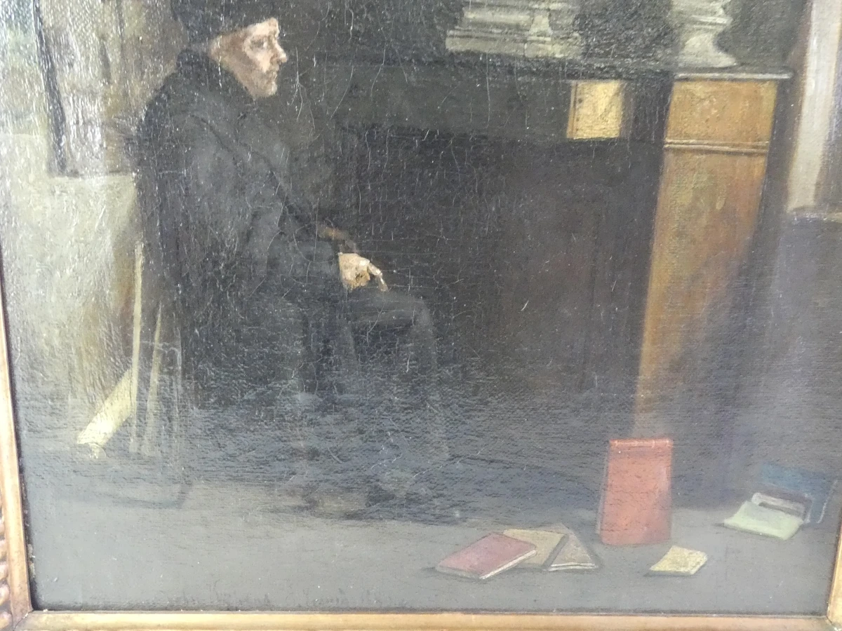 Oud olieverfschilderij - In een beeldhouwersatelier - E. Péquin