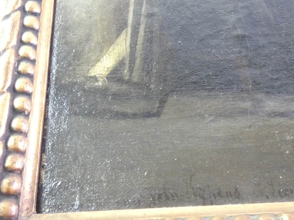 Oud olieverfschilderij - In een beeldhouwersatelier - E. Péquin