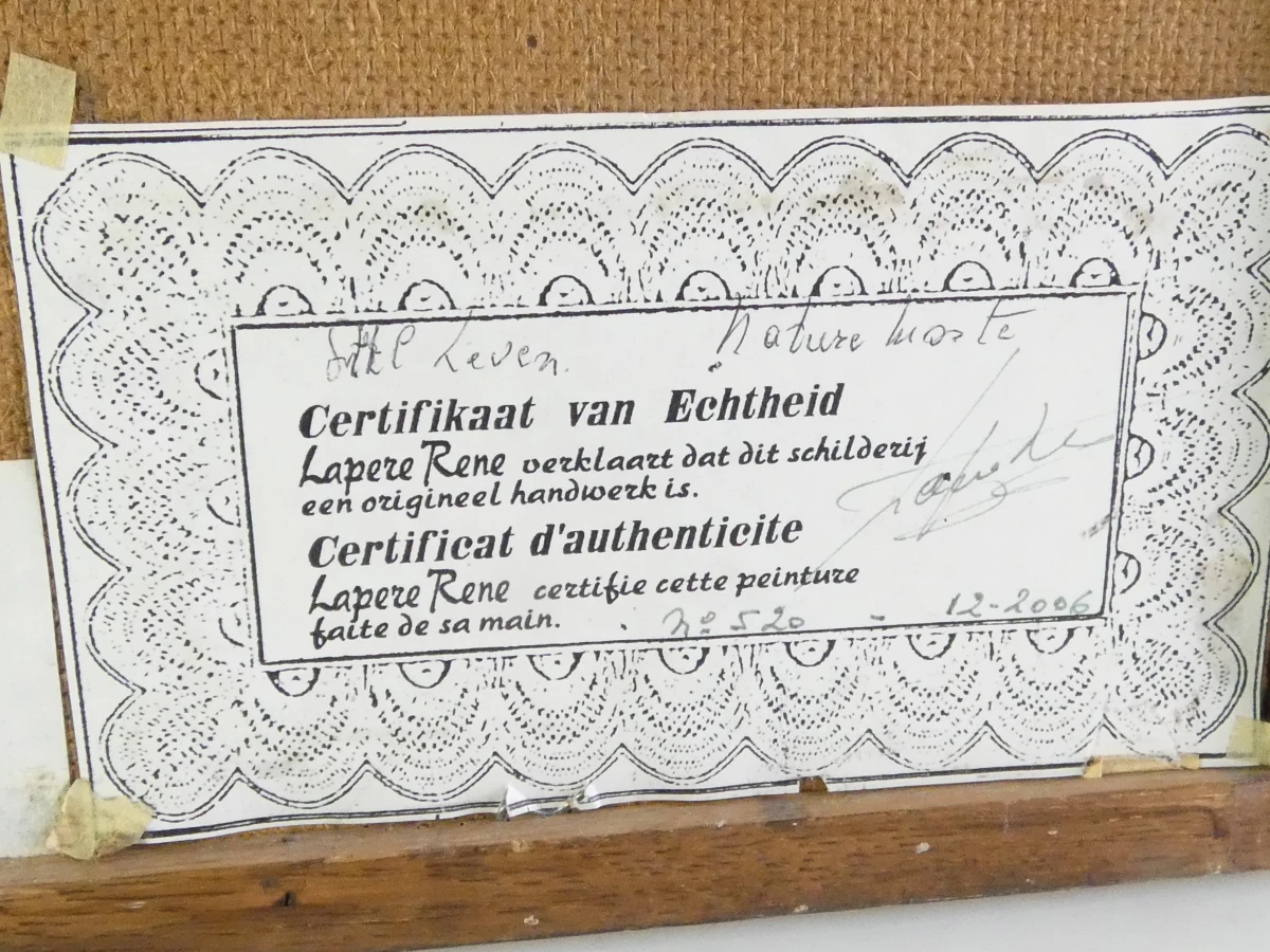Schilderij stilleven met echtheidscertificaat - René Lapere