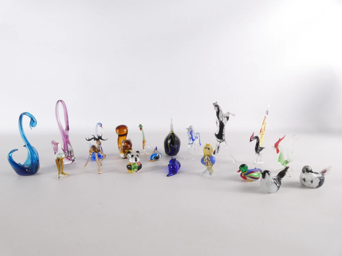 Set van 19 glazen dierfiguren