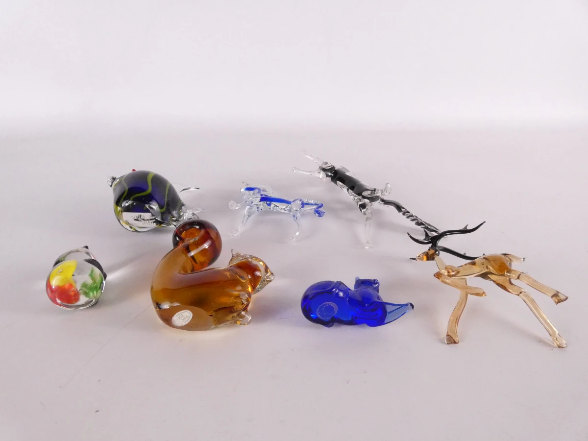 Set van 19 glazen dierfiguren