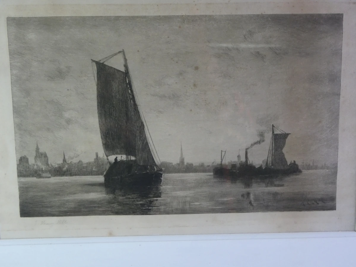 Gravure van rivier door J. Henry Hill