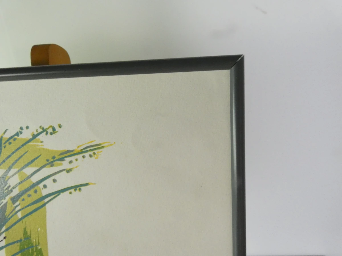 Abstracte felgekleurde ingelijste lino – genummerd 56/80 en gesigneerd