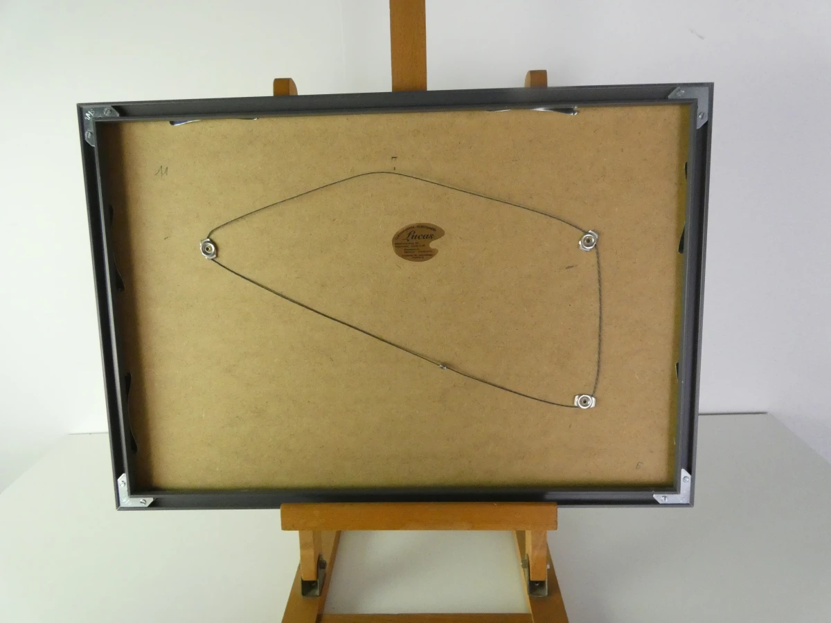 Abstracte felgekleurde ingelijste lino – genummerd 56/80 en gesigneerd