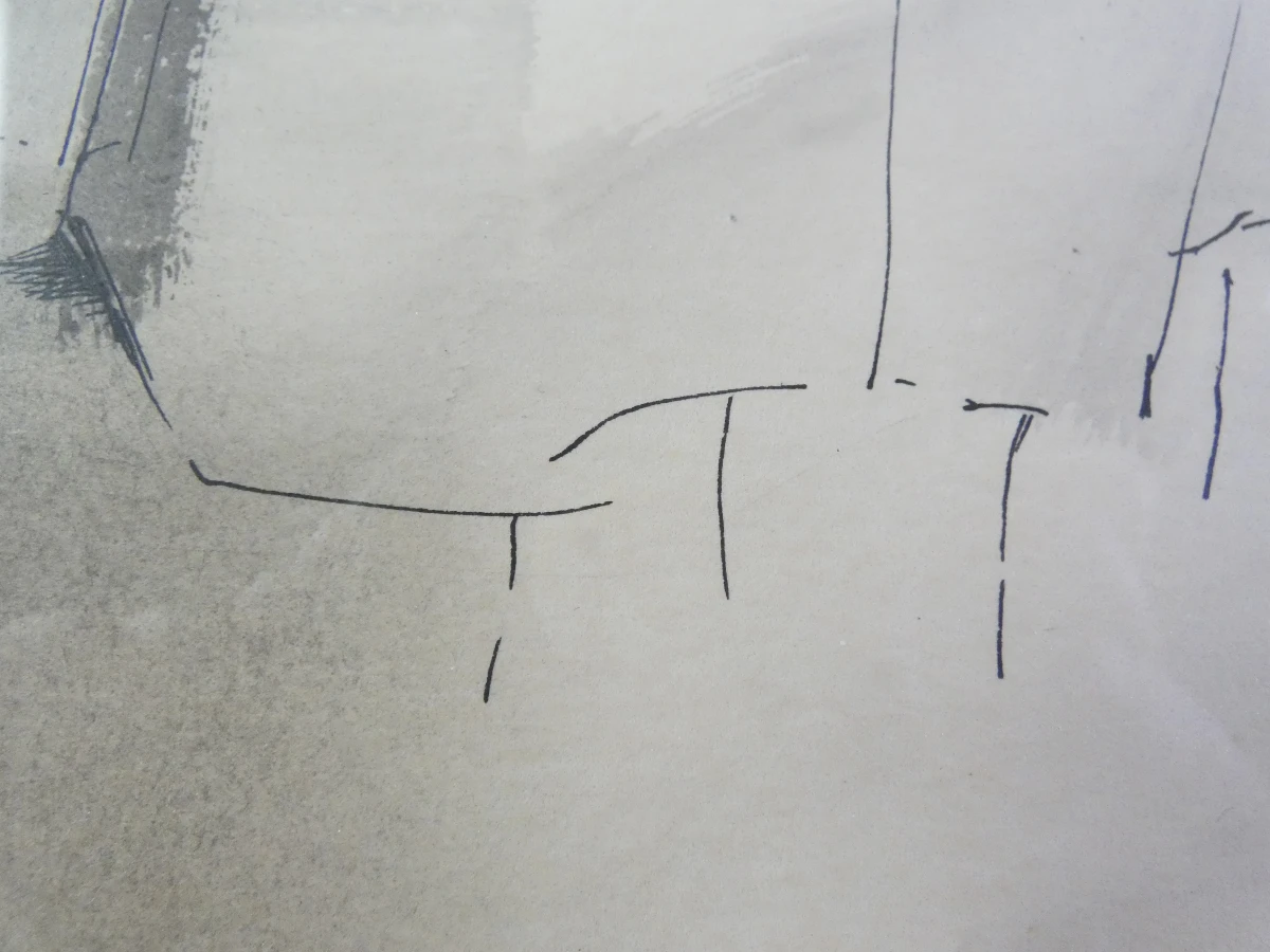 Pen-en-inkttekening van zittende vrouw