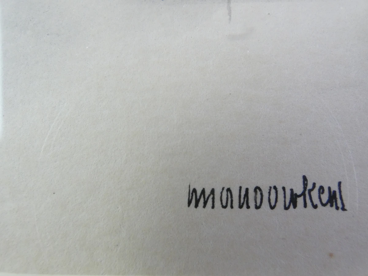 Pen-en-inkttekening van zittende vrouw