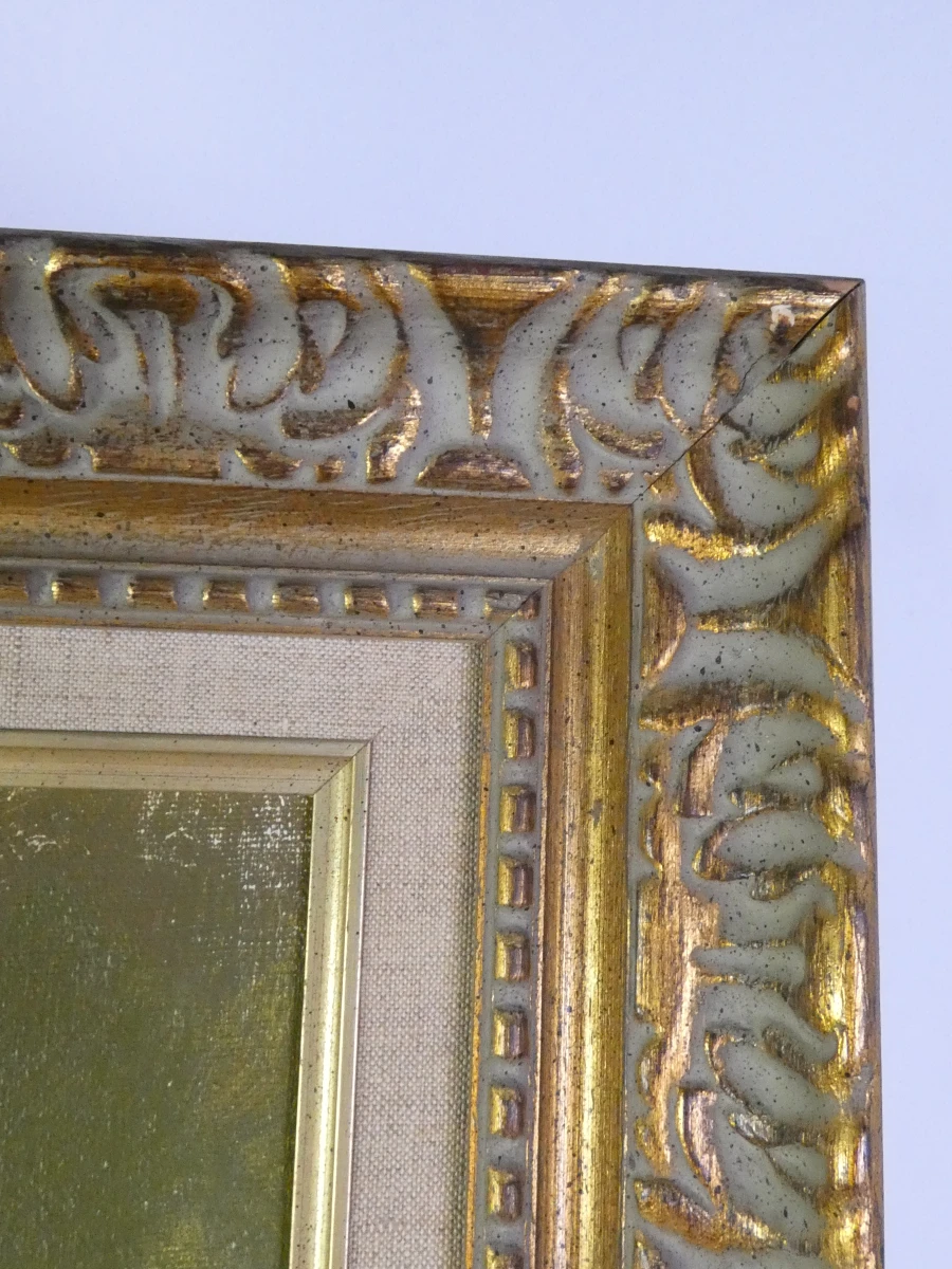Schilderij met gele bloemen in groene vaas