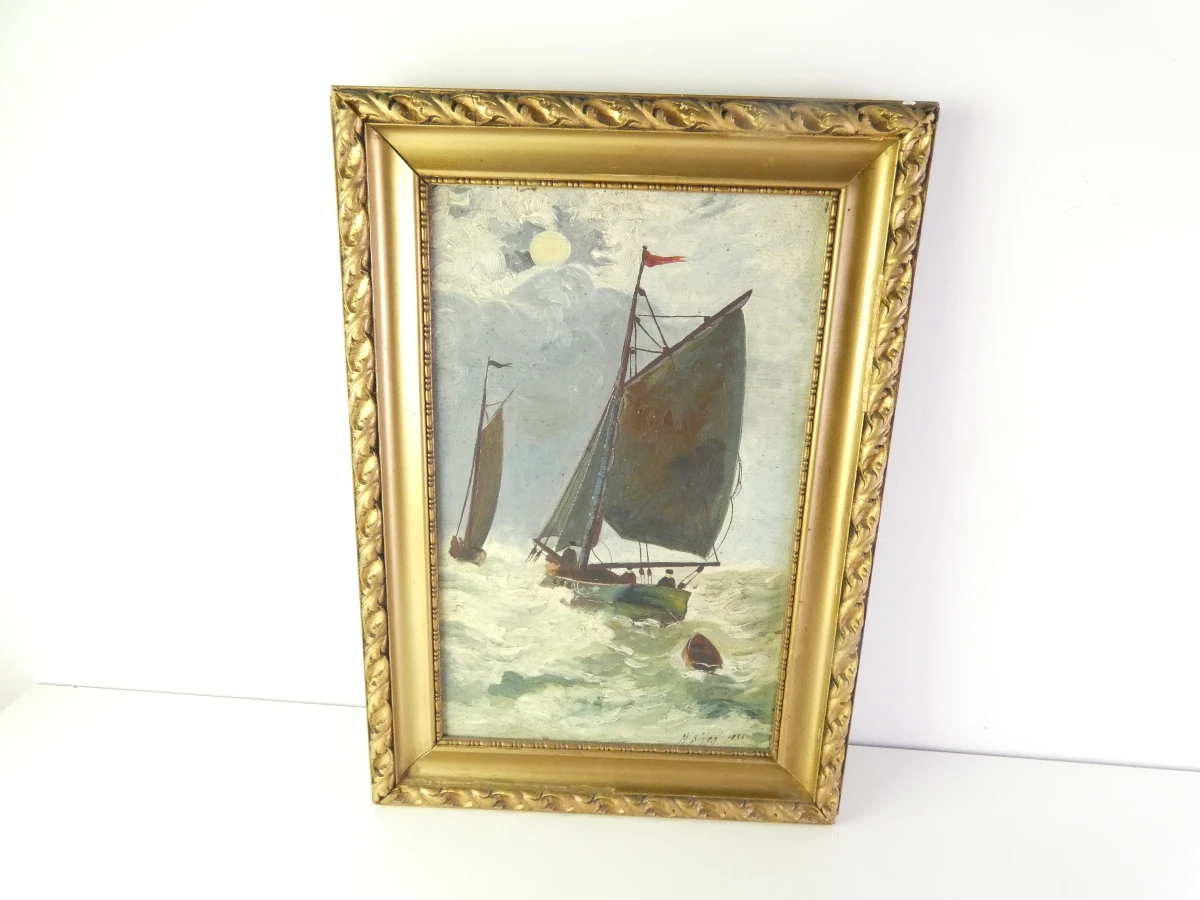 Sfeervol maritiem olieverfschilderij uit 1933