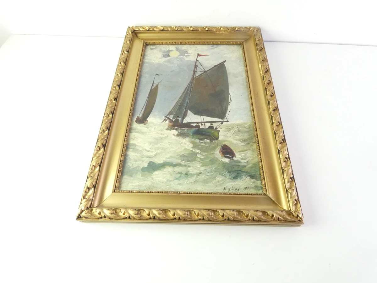 Sfeervol maritiem olieverfschilderij uit 1933