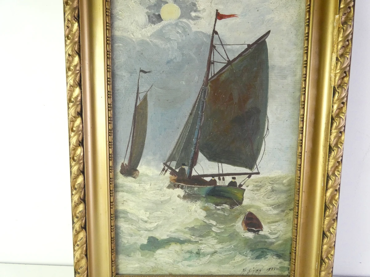 Sfeervol maritiem olieverfschilderij uit 1933