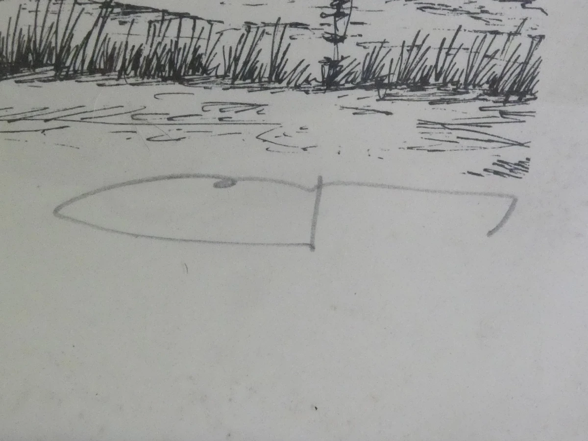 Triptychon met pentekeningen van landelijke huizen, 25/100