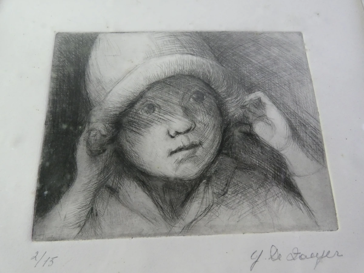 Fraaie ets met expressief kinderportret