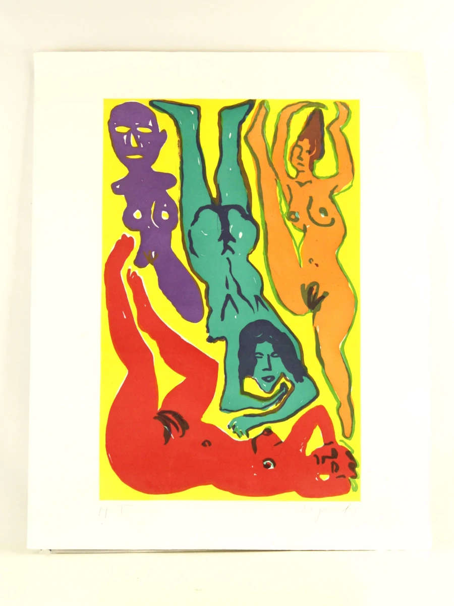 Gesigneerde proefdruk "Drei Frauen mit Dämon" A.R. Penck (1939-2017)