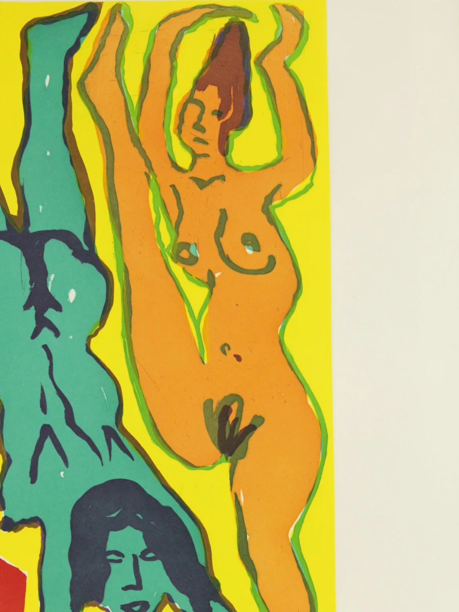 Gesigneerde proefdruk "Drei Frauen mit Dämon" A.R. Penck (1939-2017)