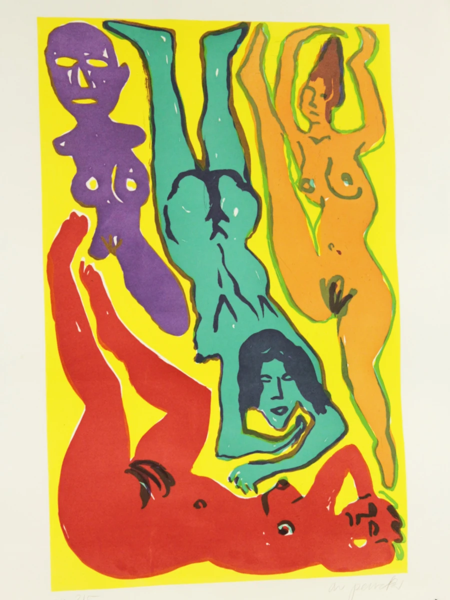 Gesigneerde proefdruk "Drei Frauen mit Dämon" A.R. Penck (1939-2017)