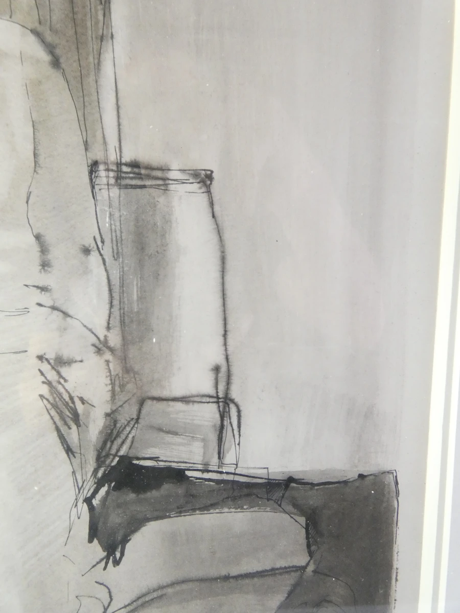 Ingelijste tekening vrouw zittend in interieur