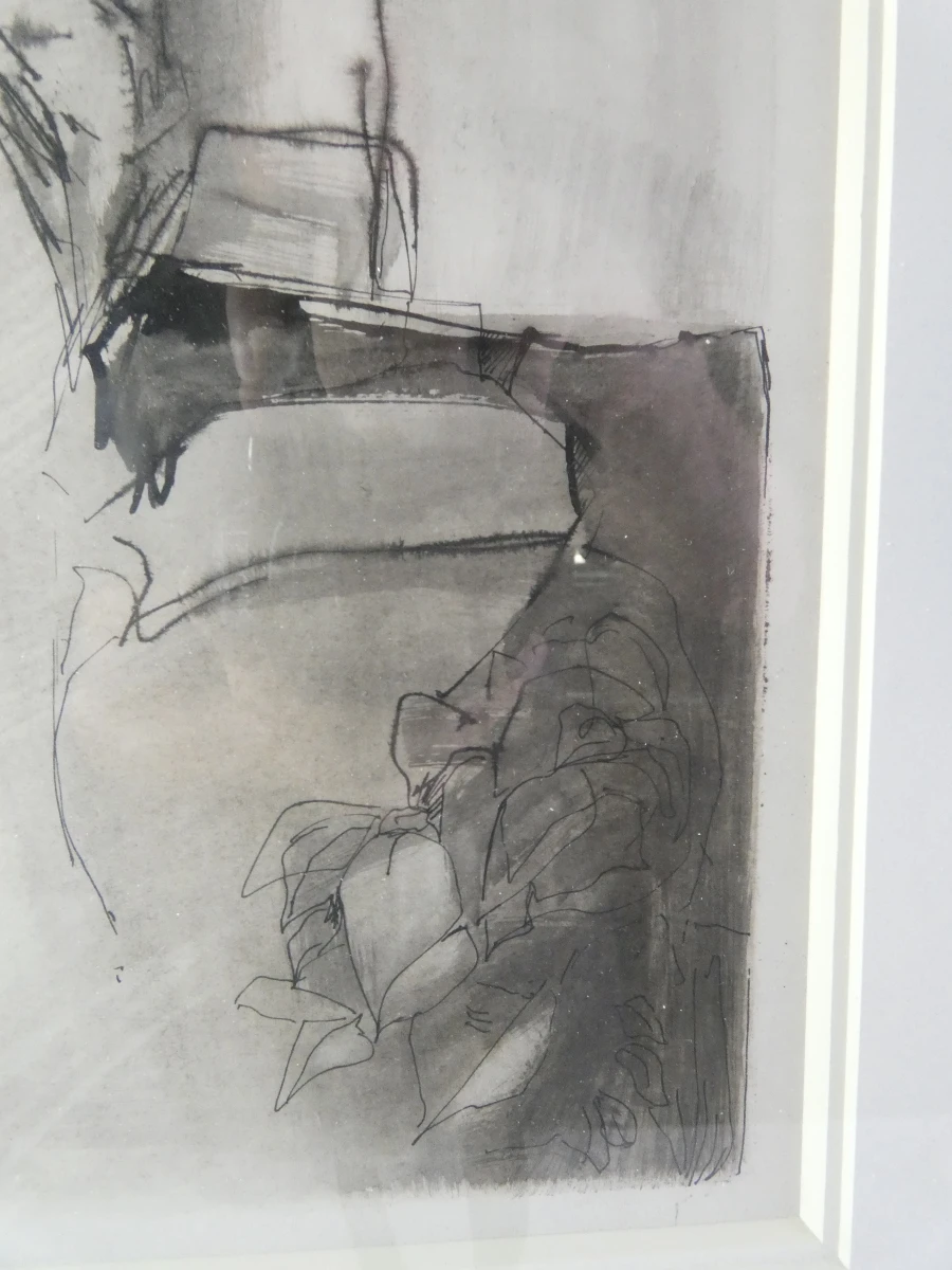 Ingelijste tekening vrouw zittend in interieur
