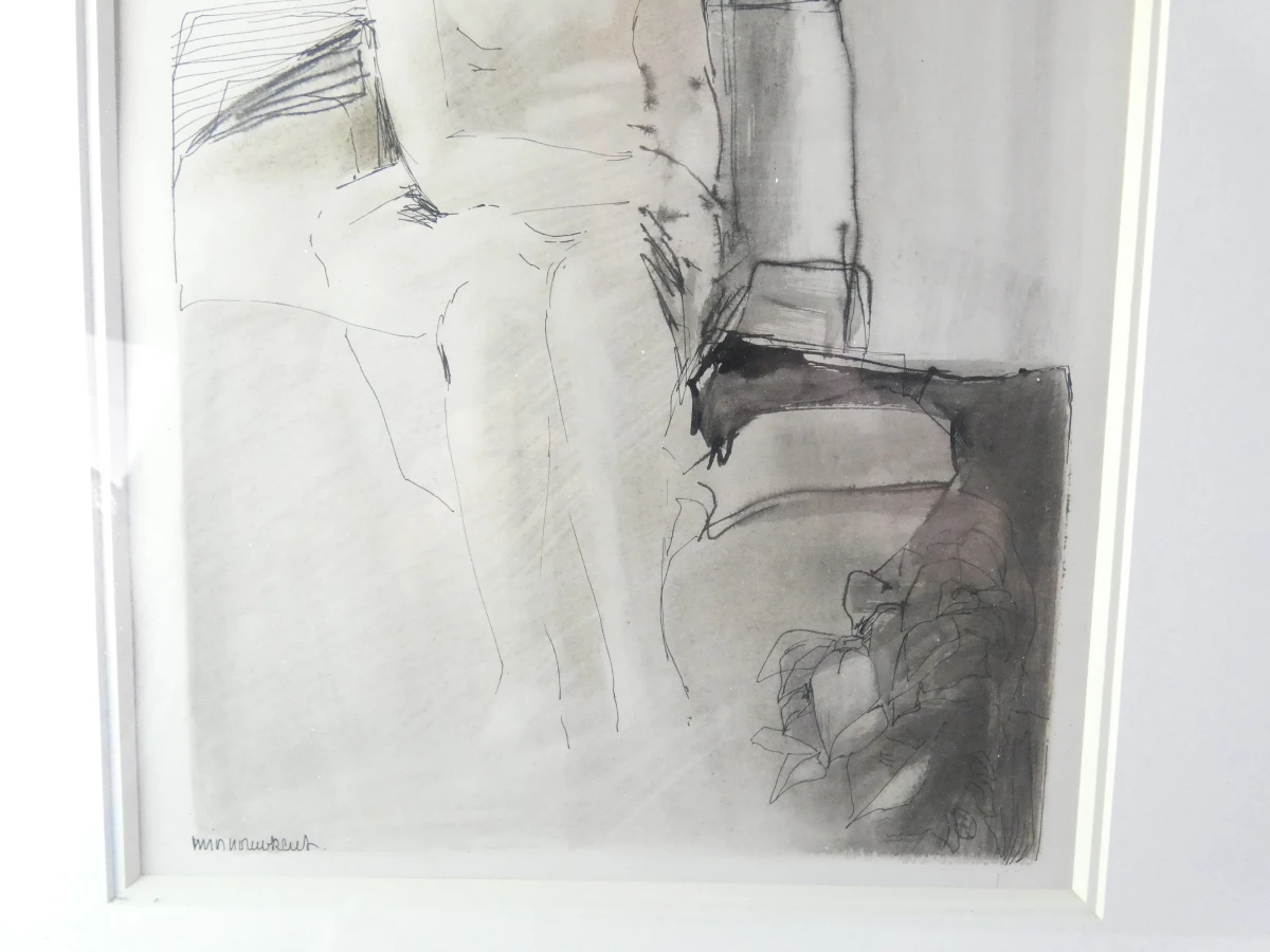 Ingelijste tekening vrouw zittend in interieur