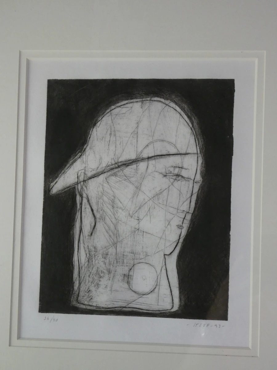 Ingelijste abstracte ets - gesigneerd 1993