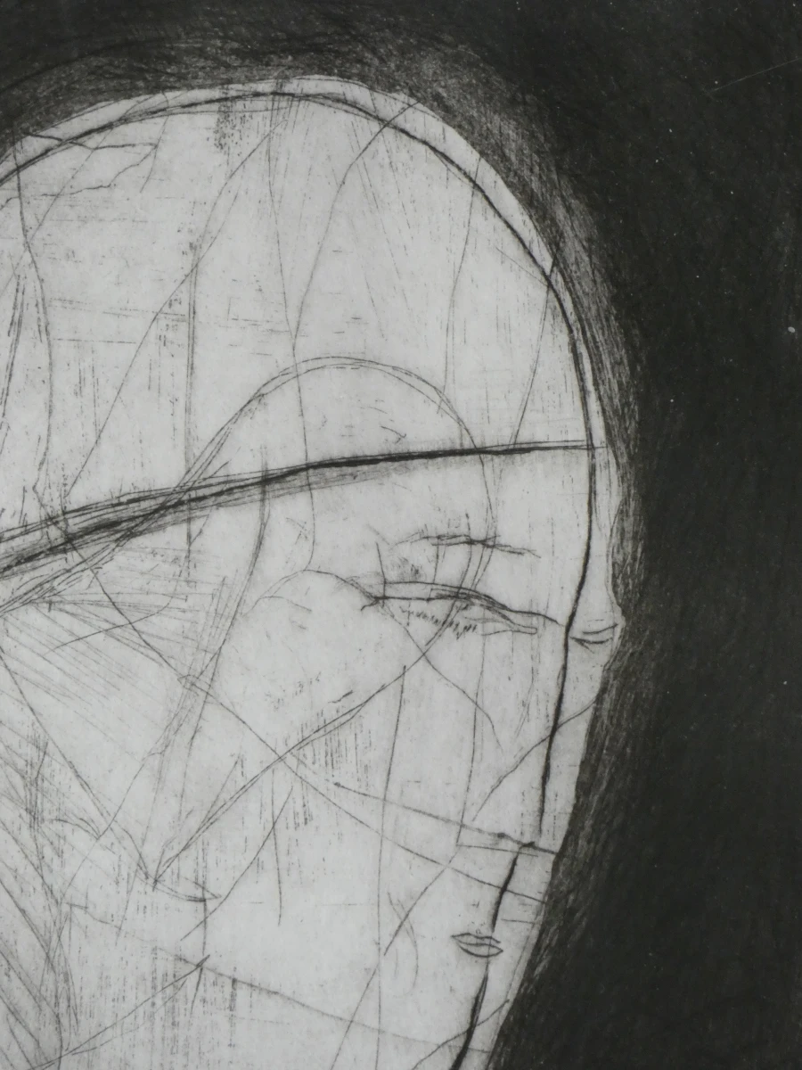 Ingelijste abstracte ets - gesigneerd 1993