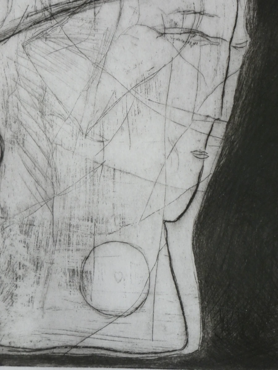 Ingelijste abstracte ets - gesigneerd 1993