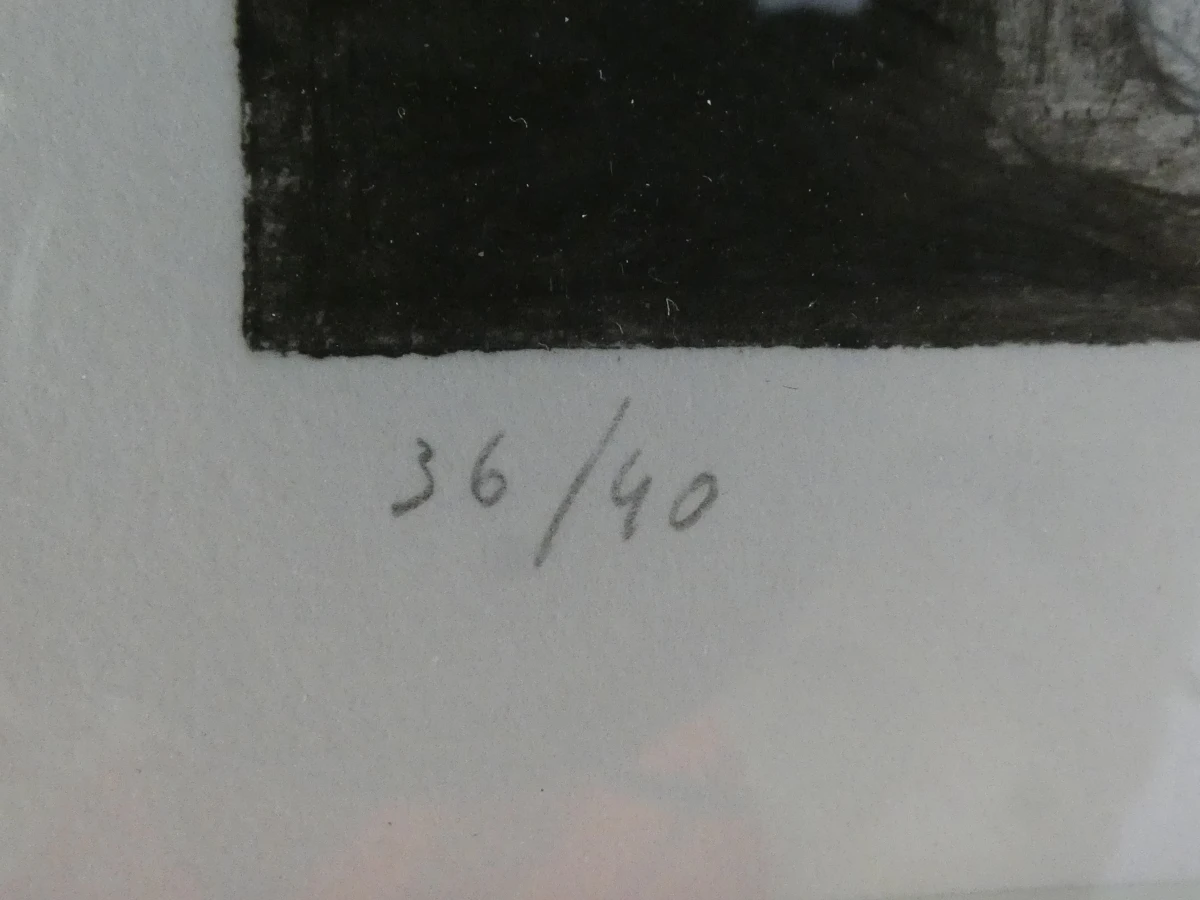 Ingelijste abstracte ets - gesigneerd 1993