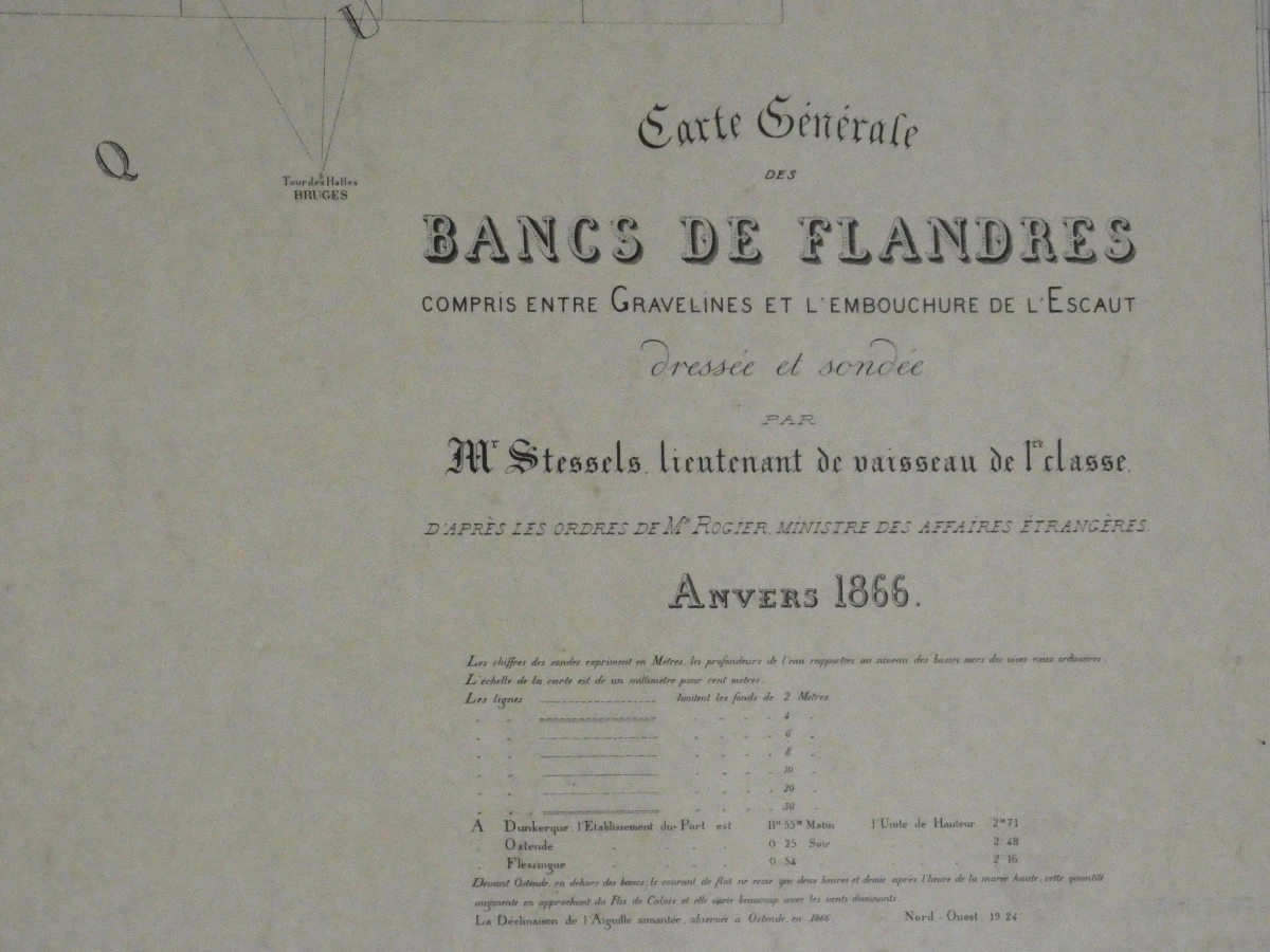 Nautische zeekaart 'Carte Générale des Bancs de Flandres'(1866)