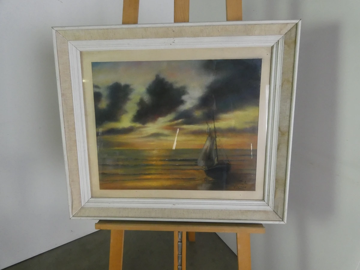 Sfeervol maritiem pastelschilderij – gesigneerd R. Cattoor