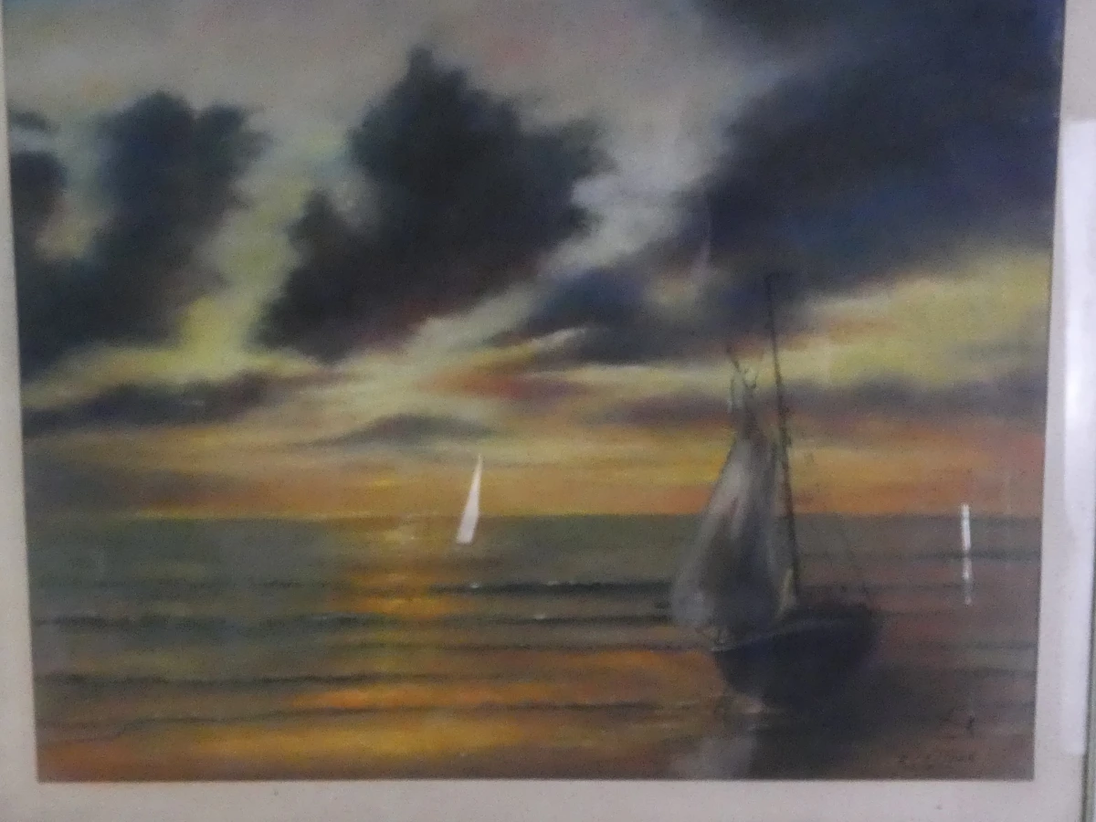 Sfeervol maritiem pastelschilderij – gesigneerd R. Cattoor
