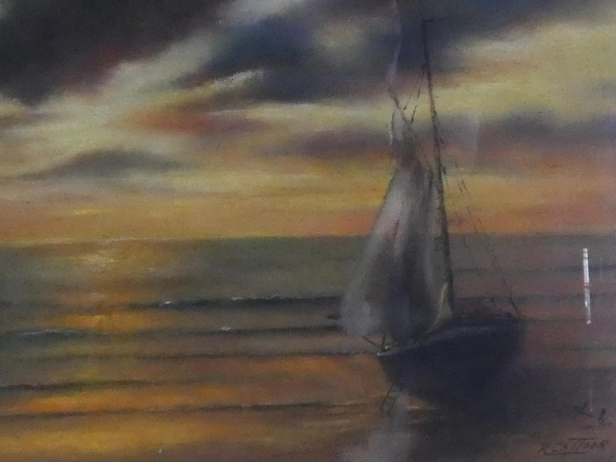 Sfeervol maritiem pastelschilderij – gesigneerd R. Cattoor