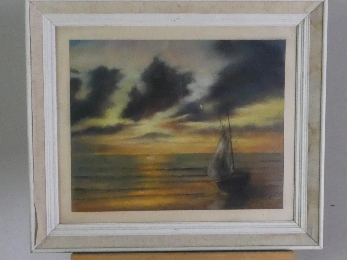 Sfeervol maritiem pastelschilderij – gesigneerd R. Cattoor