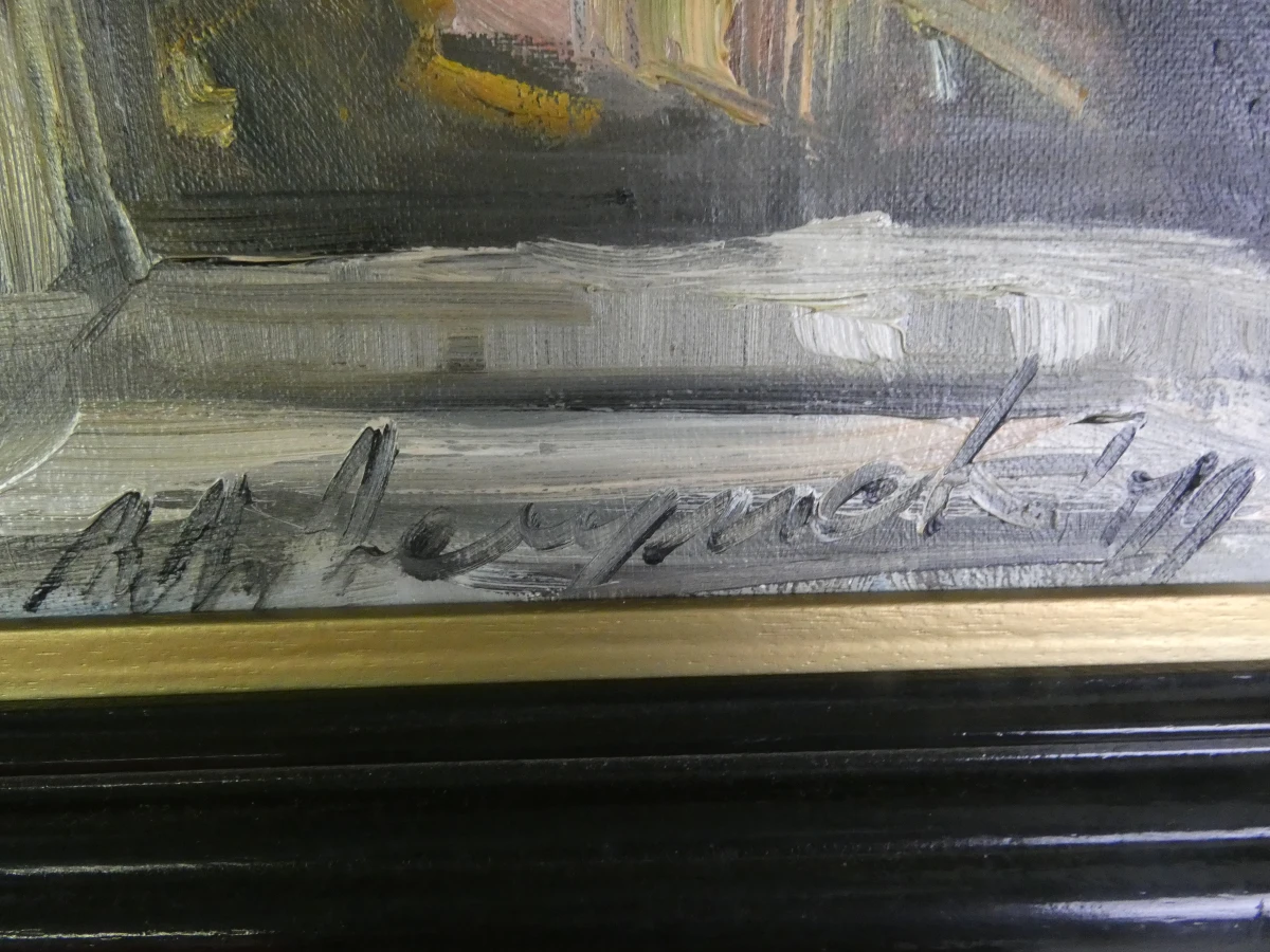 Olieverfschilderij stadszicht door raam