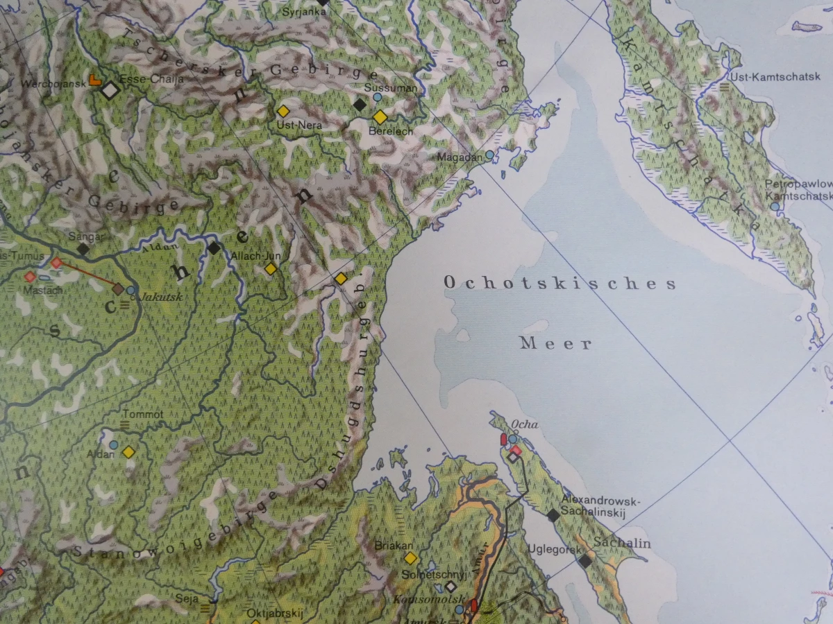 Oude schoolkaart Noord-Azië (UdSSR) oprolbare wandkaart