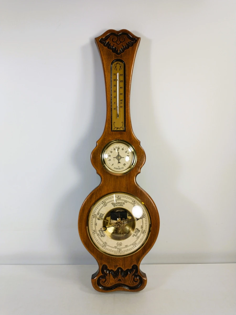 Twee houten weerstations met barometer, thermometer en hygrometer - foto 4