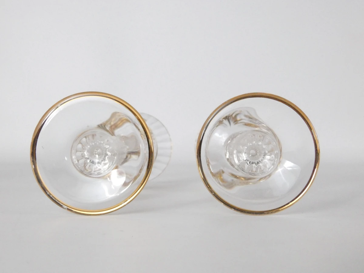 Set van kristallen karaf, 2 glazen en spiegelplateau met gouden accenten - foto 10
