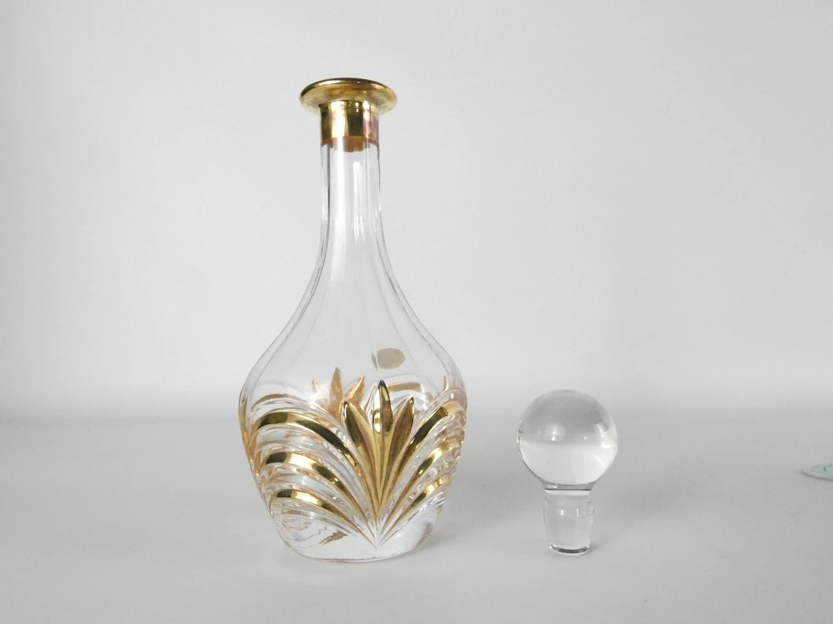 Set van kristallen karaf, 2 glazen en spiegelplateau met gouden accenten - foto 14