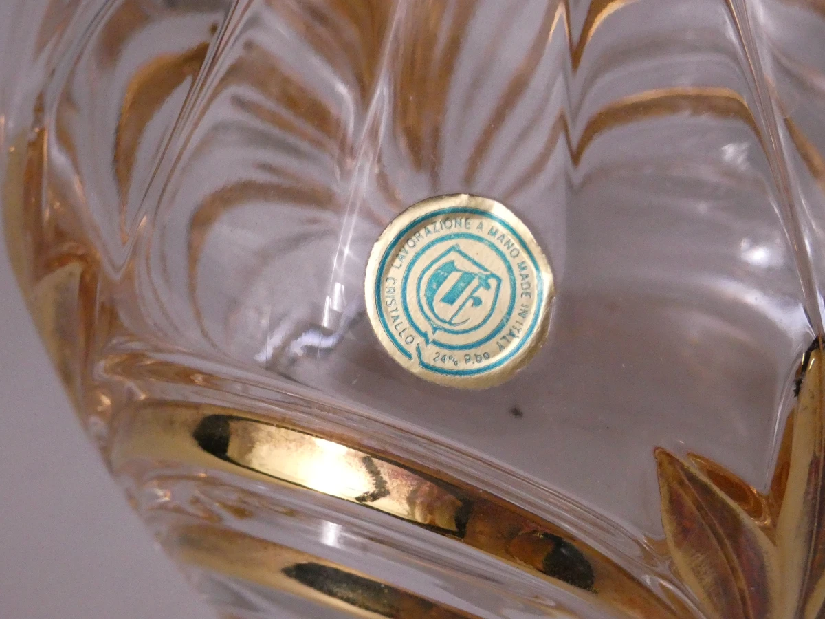 Set van kristallen karaf, 2 glazen en spiegelplateau met gouden accenten - foto 15