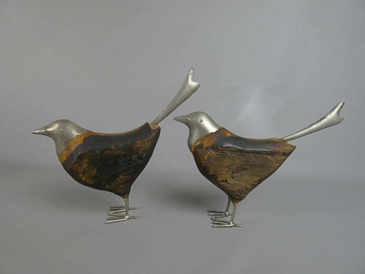 2 Vogels - hout en metaal - foto 3