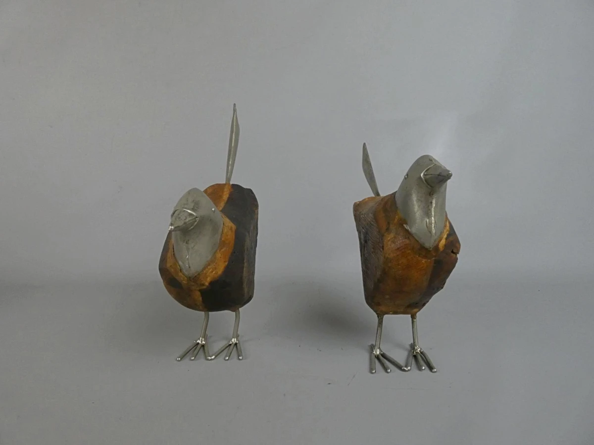 2 Vogels - hout en metaal - foto 2