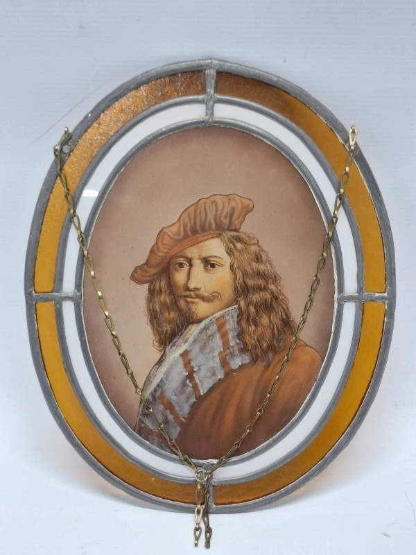 Antiek Gebrandschilderd Glasraam met Portret Matthijs van der Merwede - foto 8