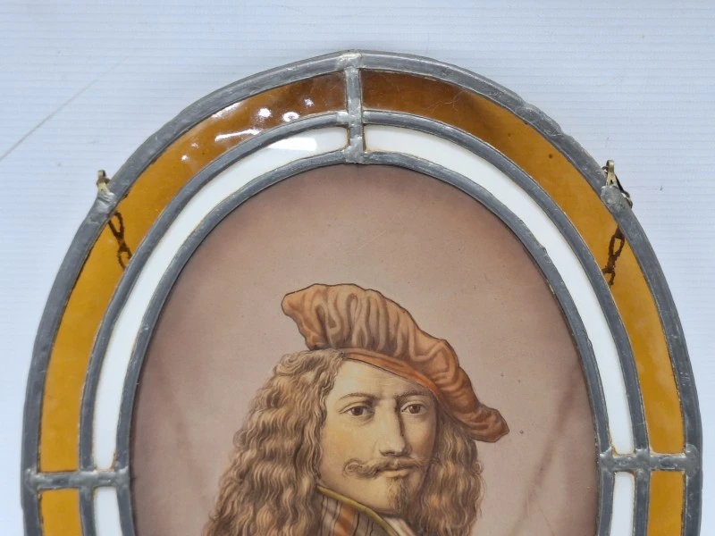 Antiek Gebrandschilderd Glasraam met Portret Matthijs van der Merwede - foto 3