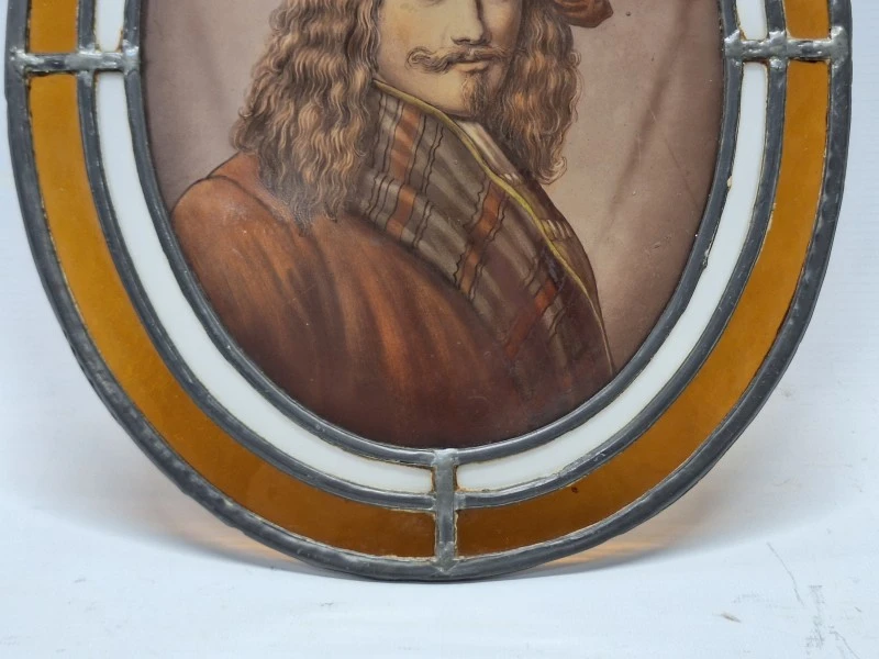 Antiek Gebrandschilderd Glasraam met Portret Matthijs van der Merwede - foto 4