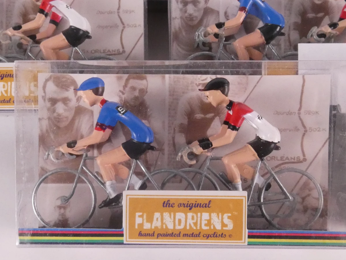 Set van metalen Flandriens wielrenners in doos