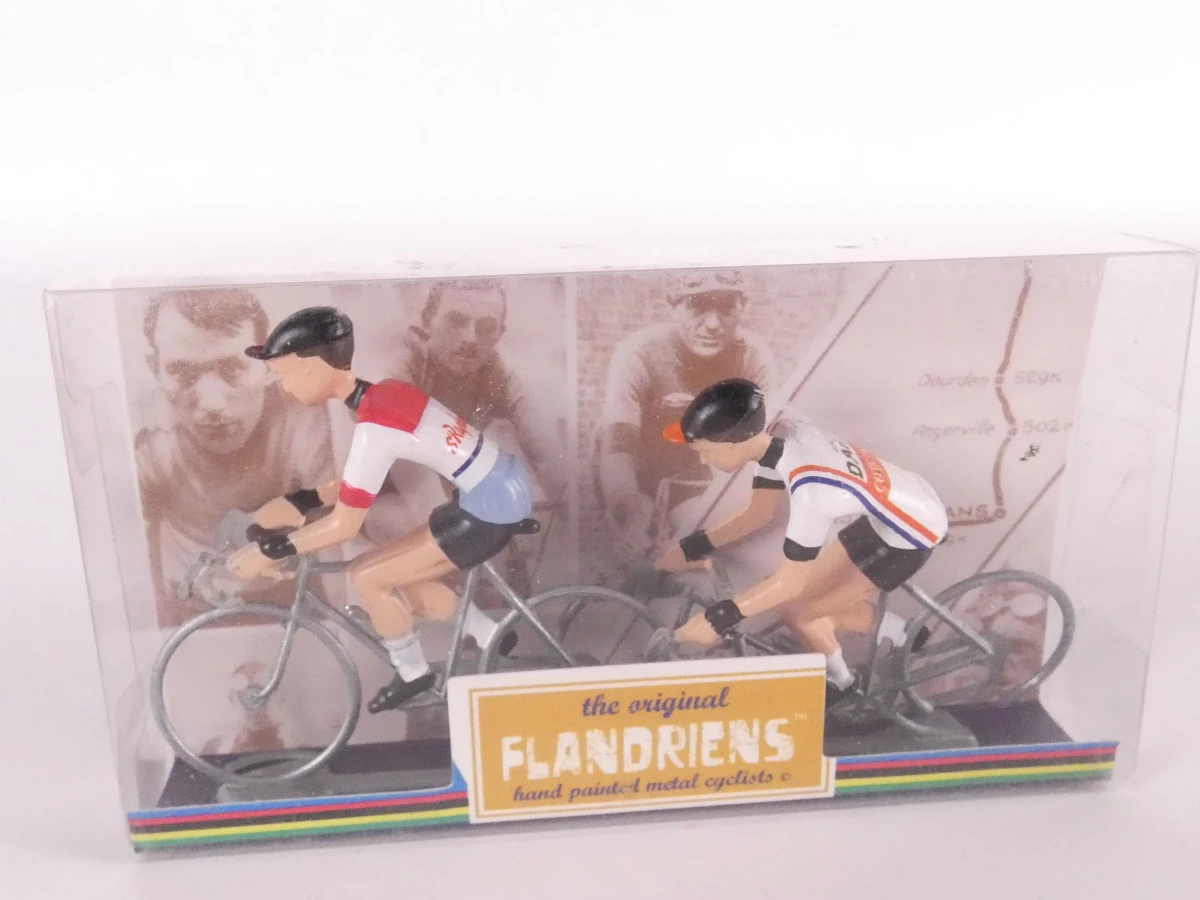 Set van metalen Flandriens wielrenners in doos