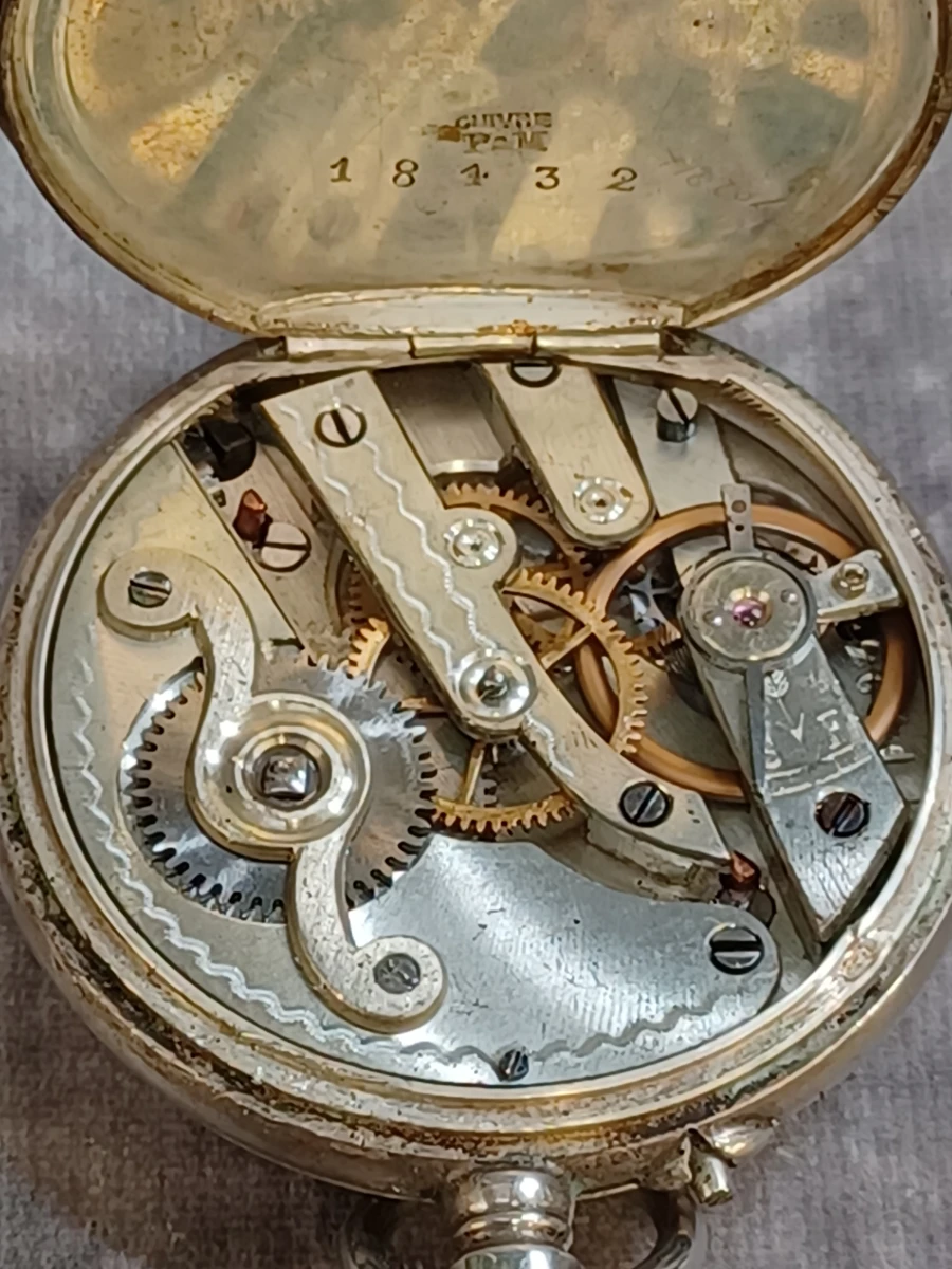 Antiek Zwitsers zilveren zakhorloge met verfijnde graveringen en ketting - foto 13