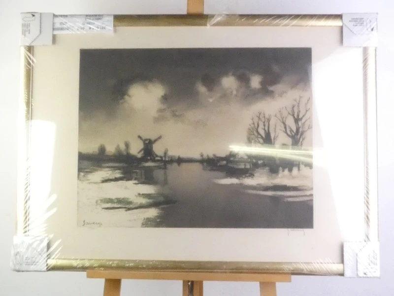 Ingelijste litho van winterlandschap door Roger Hebbelinck naar Savery