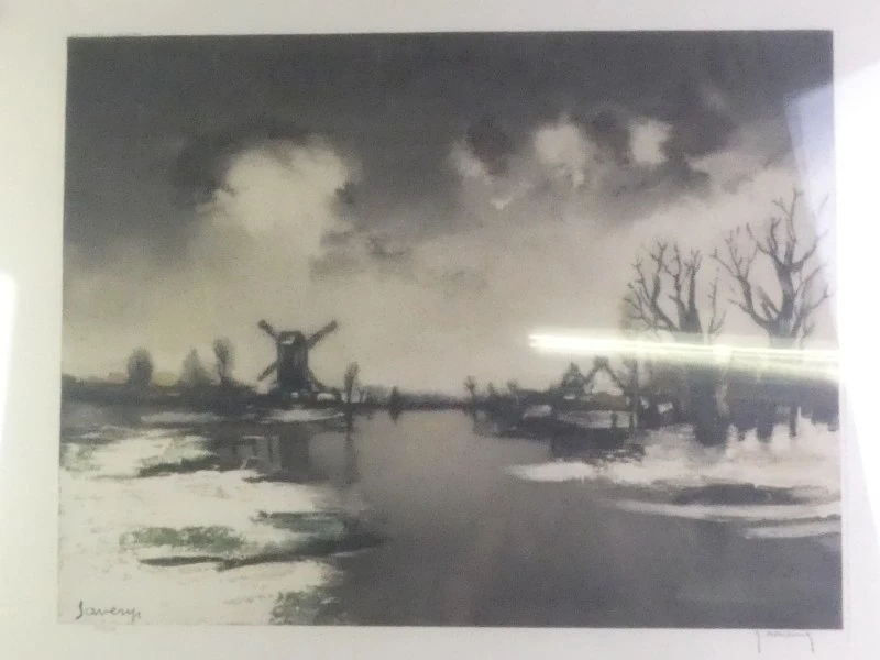 Ingelijste litho van winterlandschap door Roger Hebbelinck naar Savery