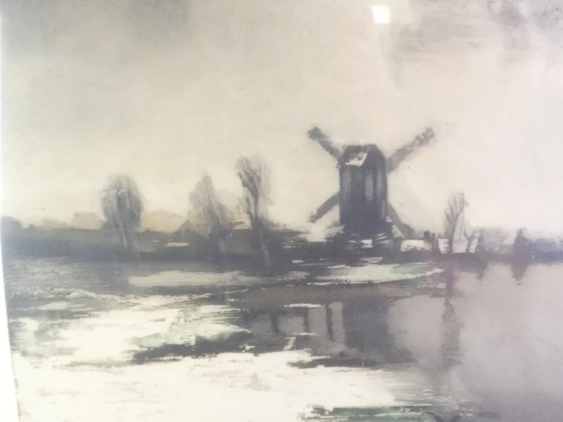 Ingelijste litho van winterlandschap door Roger Hebbelinck naar Savery
