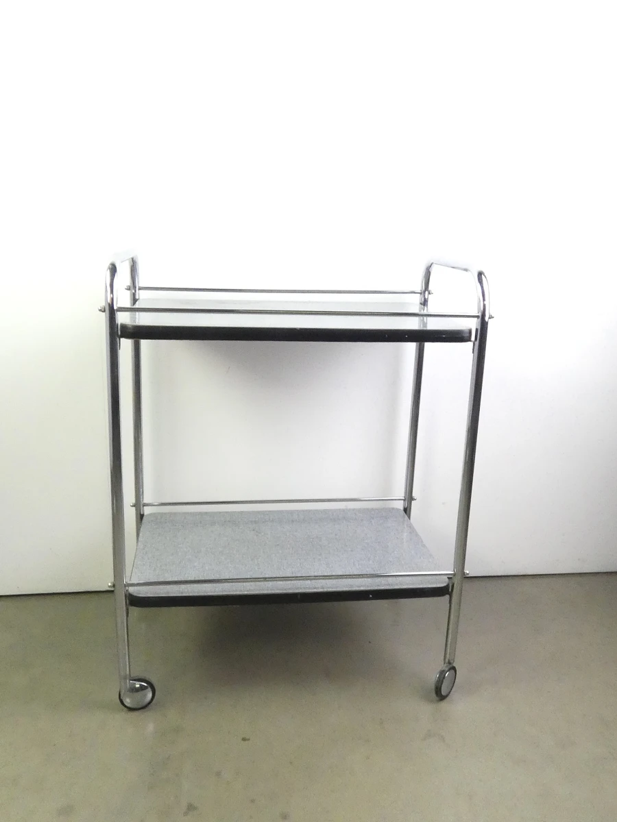 Vintage metalen serveerwagen met twee niveaus