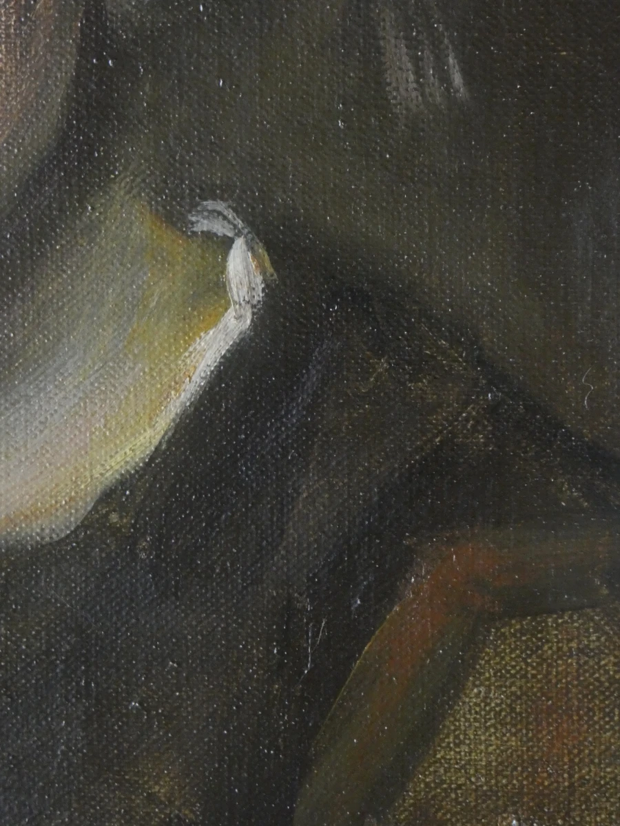 Olieverfschilderij kind met slaapmuts in houten lijst